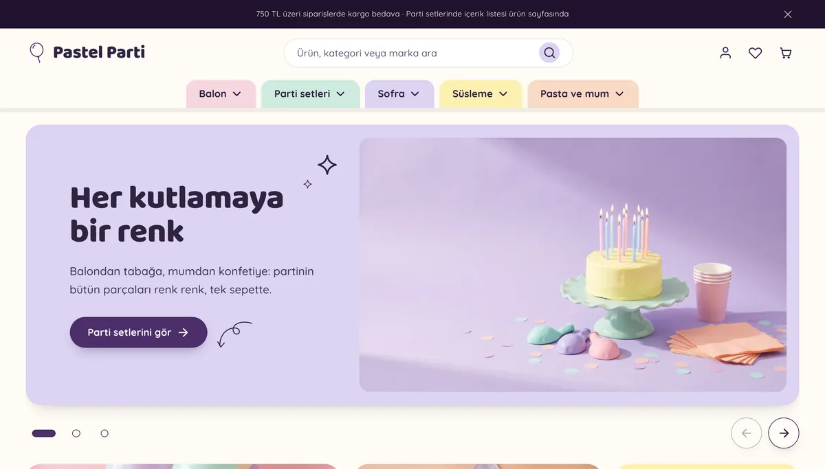 Pastel teması ana sayfası, masaüstü