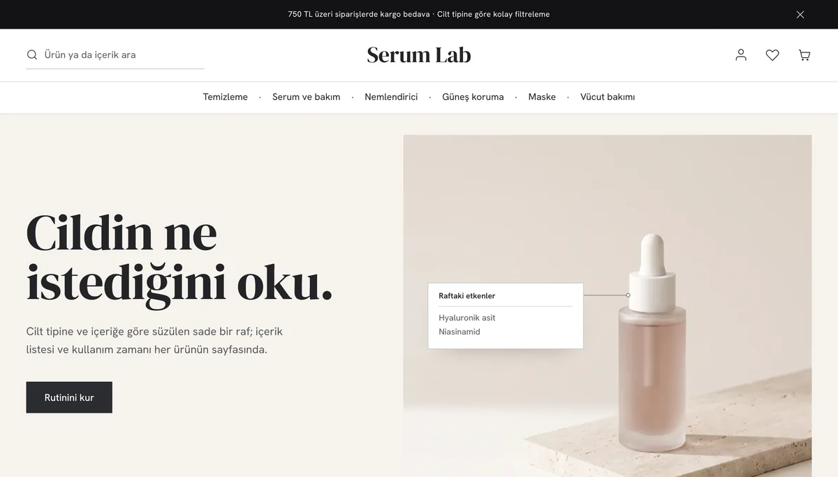 Serum teması ana sayfası, masaüstü