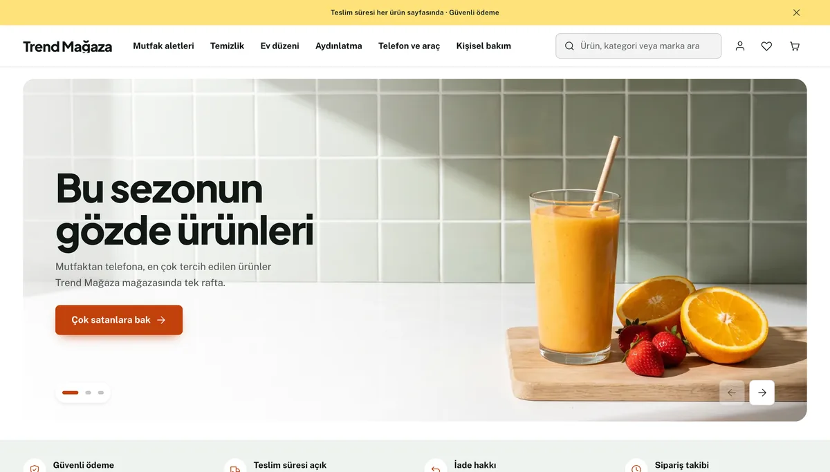 Trend teması ana sayfası, masaüstü