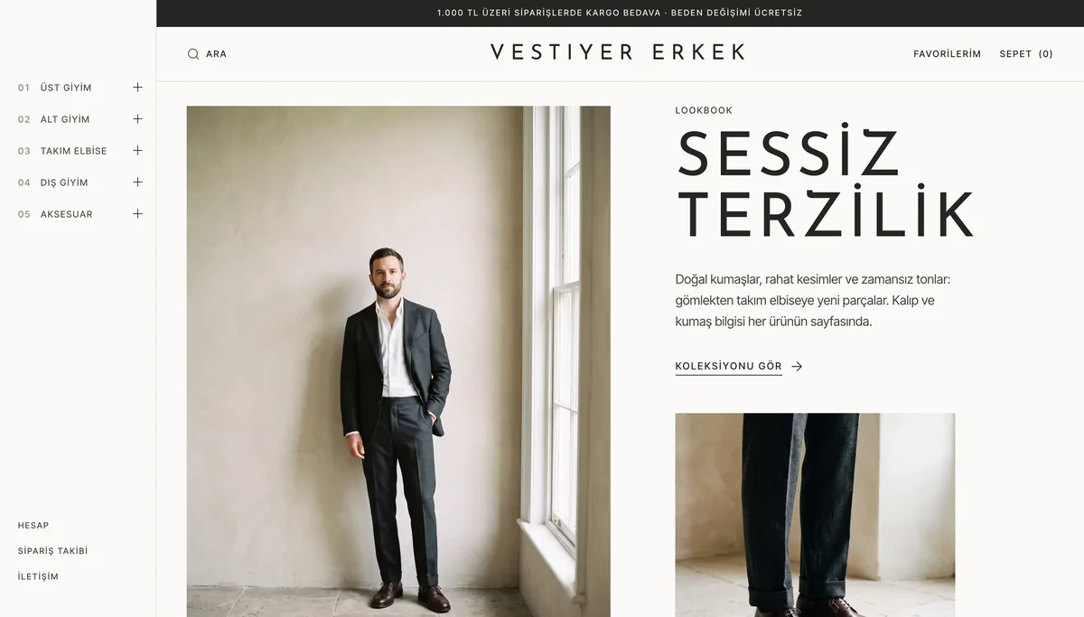 Vestiyer teması ana sayfası, masaüstü